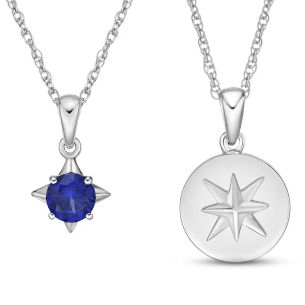 Blue Lab-Created Sapphire Compass Necklace New Boxed Set Sterling Silver